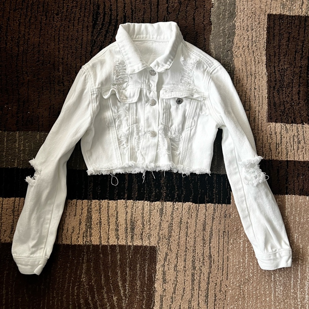 White Cropped Denim Jacket